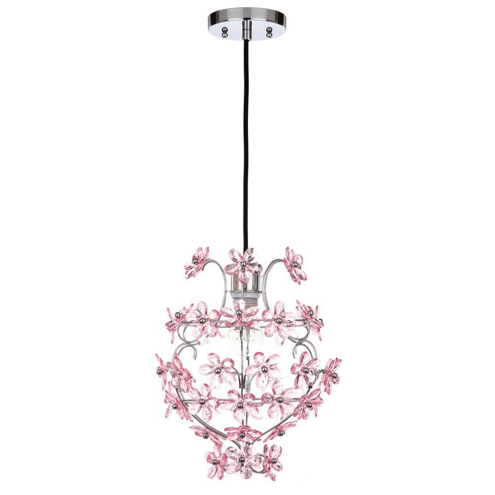 Raz Floral Pendant Lamp - LIT4487 - Chrome - Safavieh