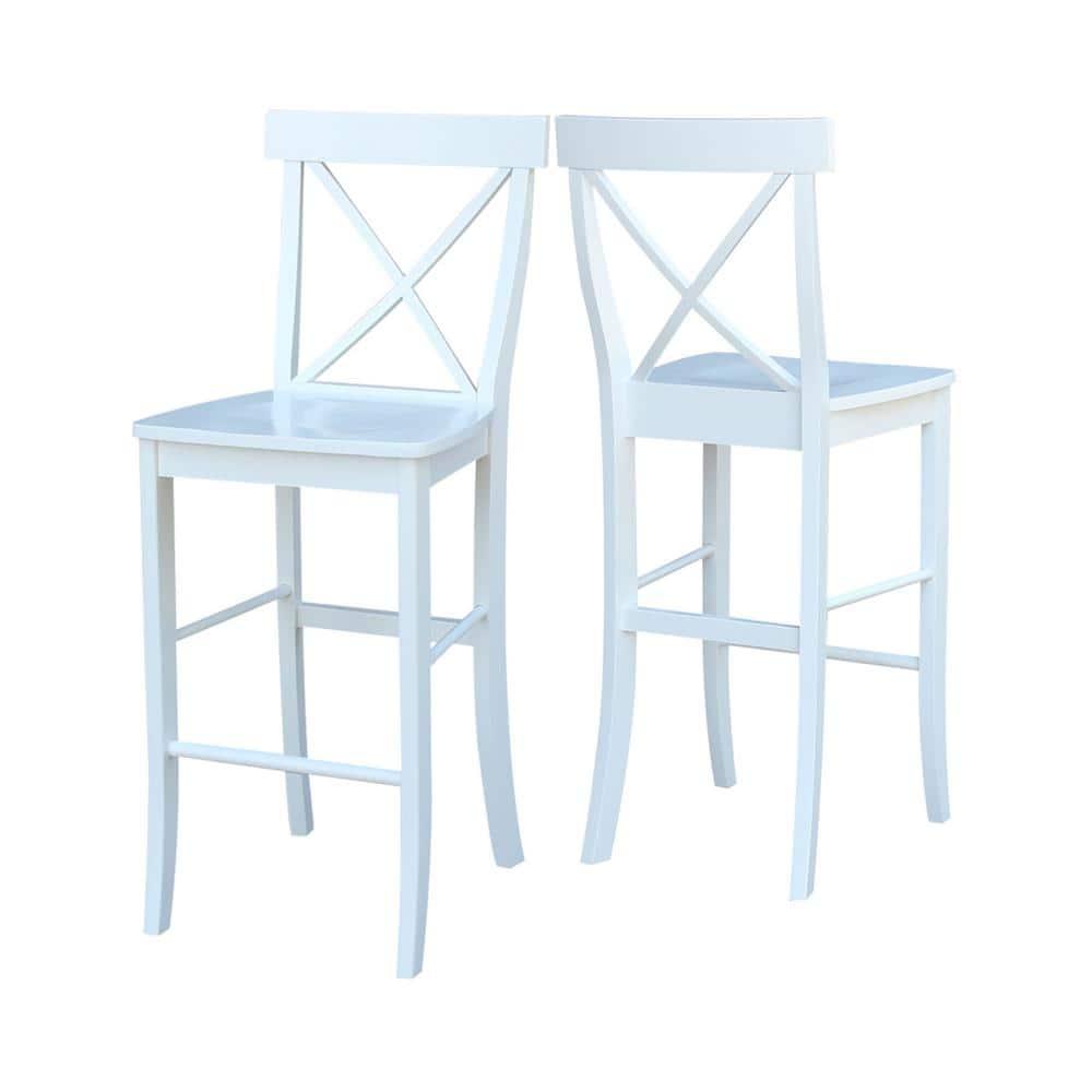 International Concepts Cross Back Solid Wood 30 in. Bar Height Stool in White