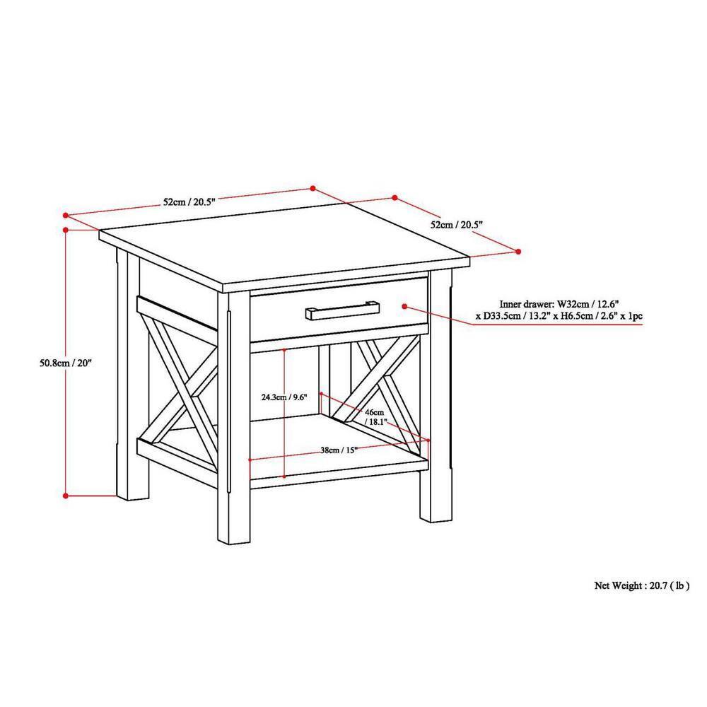 Simpli Home Kitchener 21"W Solid Mango Wood Square End Table with Storage Drawer