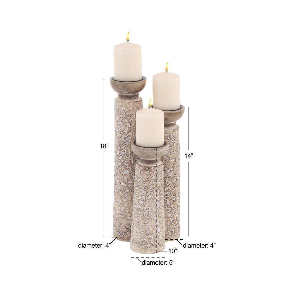 Set of 3 Rustic Cylindrical Mango Wood Candle Holders Off White - Olivia & May: Elegant Tabletop Decor