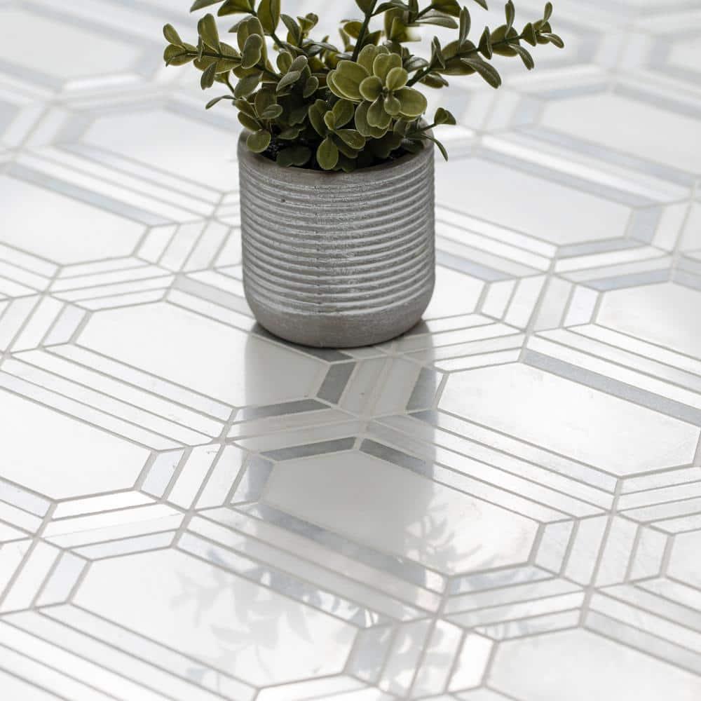 Bianco Dolomite Pavilion Picket 12 in x 12 in. Polished Marble Mesh-Mounted Mosaic Tile