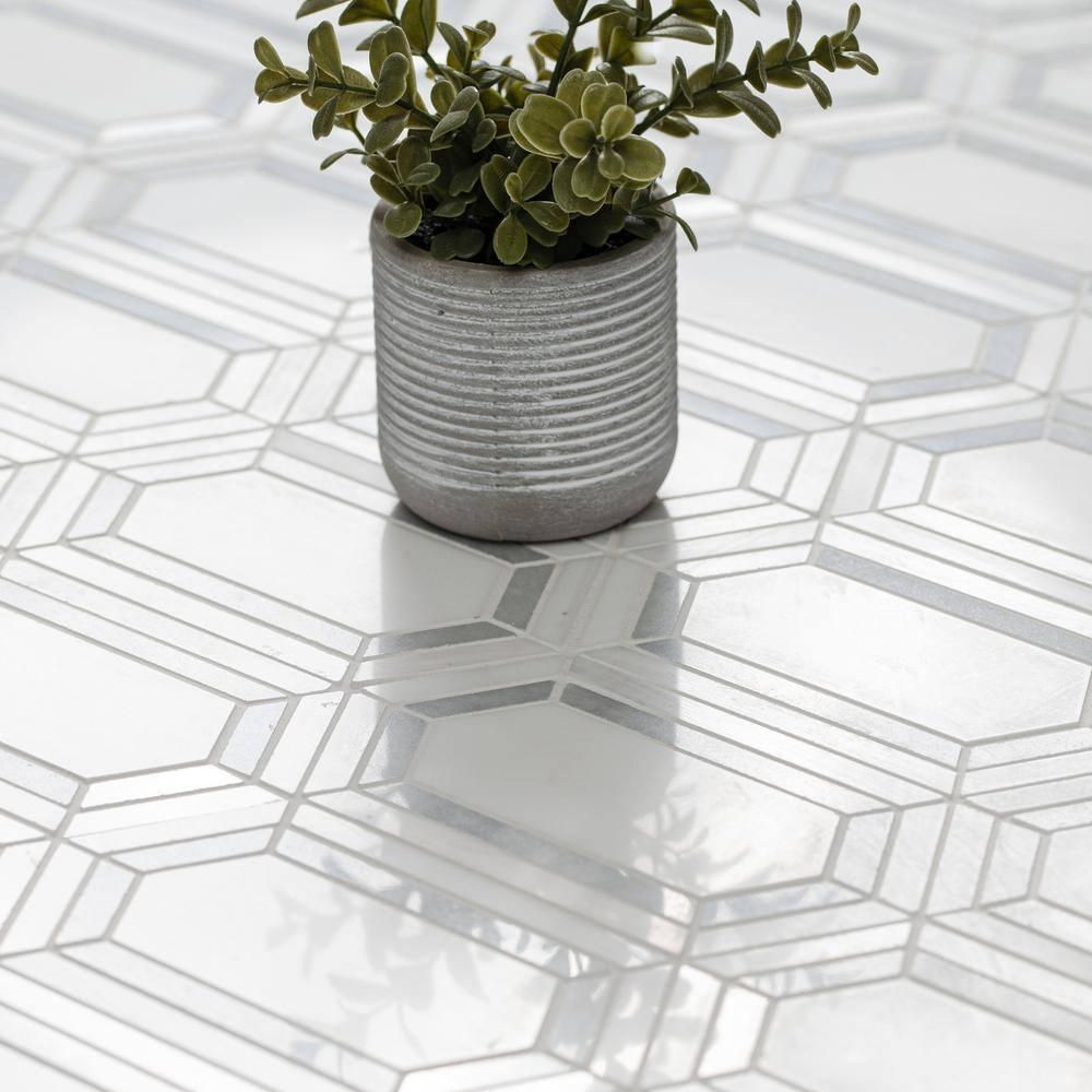Bianco Dolomite Pavilion Picket 12 in x 12 in. Polished Marble Mesh-Mounted Mosaic Tile