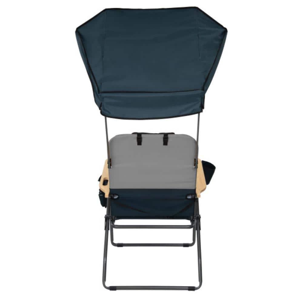 Gray and Black Steel Frame XXL Camping Chair with Wood Arms