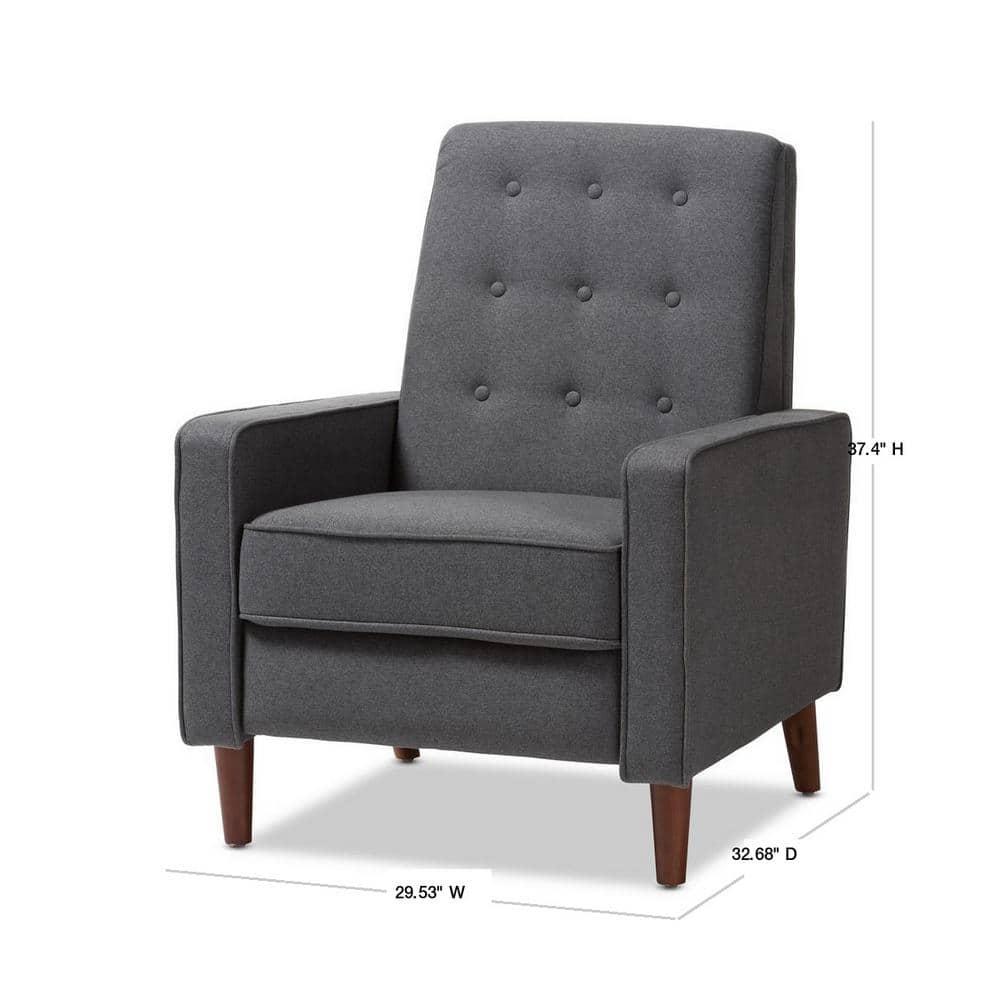 Mathias Mid Century Modern Lounge Chair - Baxton Studio: Recliner, Footrest, Walnut Legs