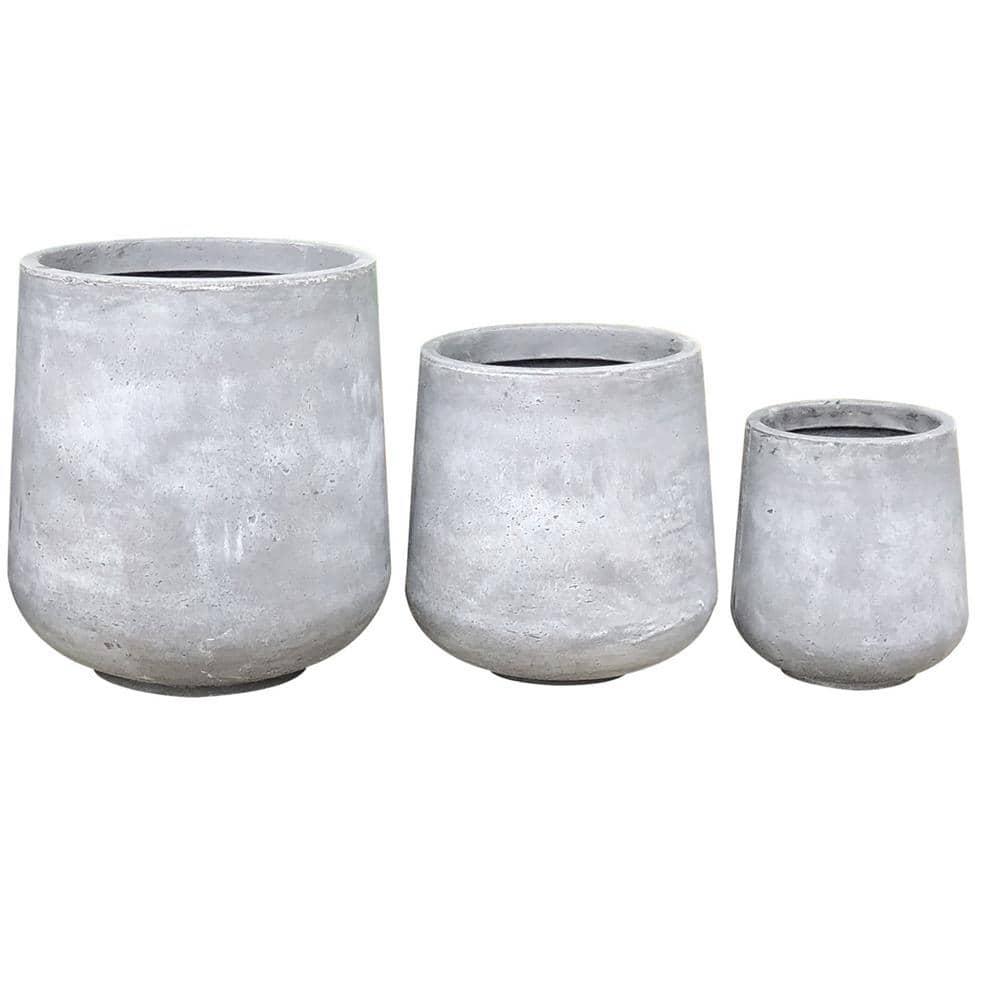 Kante Set of 3 Lightweight Concrete Footed Tulip Outdoor Planter - Rosemead Home & Garden, Inc.: Modern Design Patio Pots