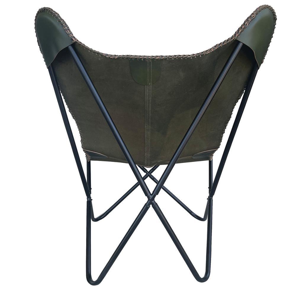 Genuine Leather Butterfly Chair  Forest Green
