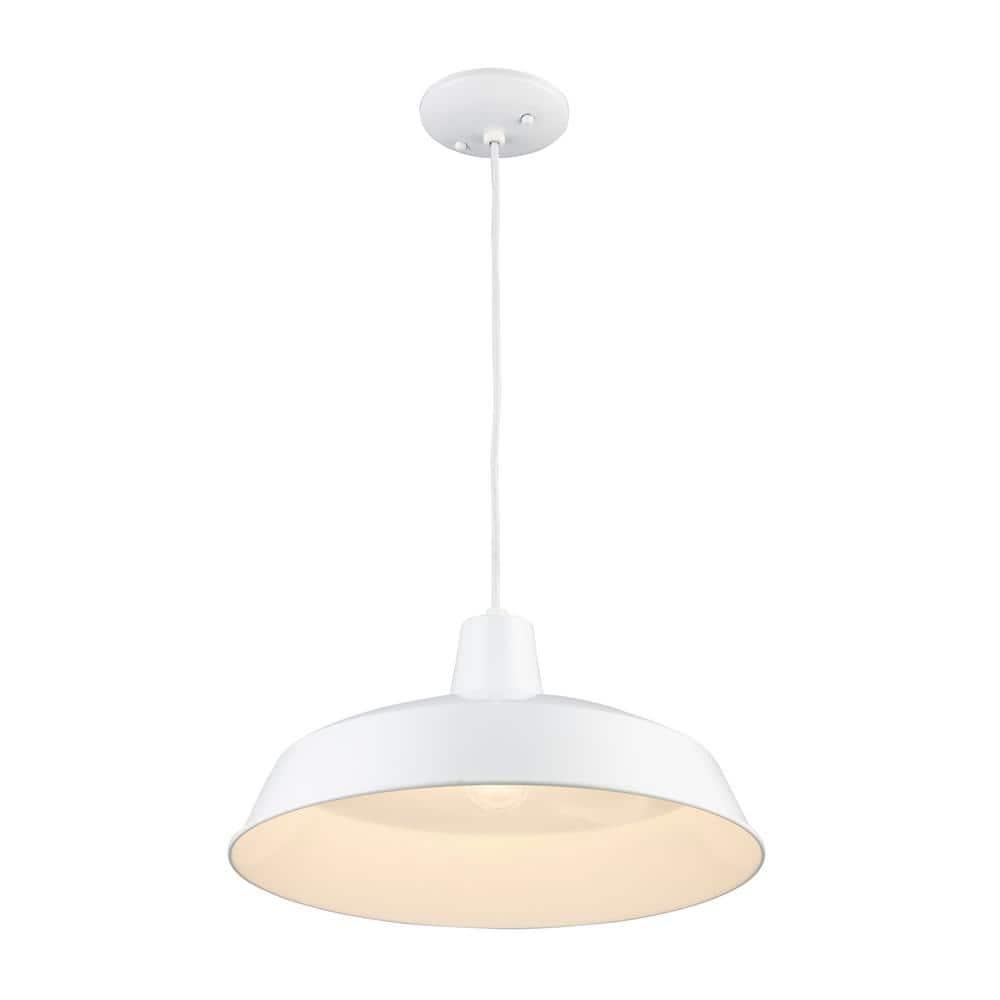 Lucid Lighting White Industrial Dome Medium Hanging Pendant Light