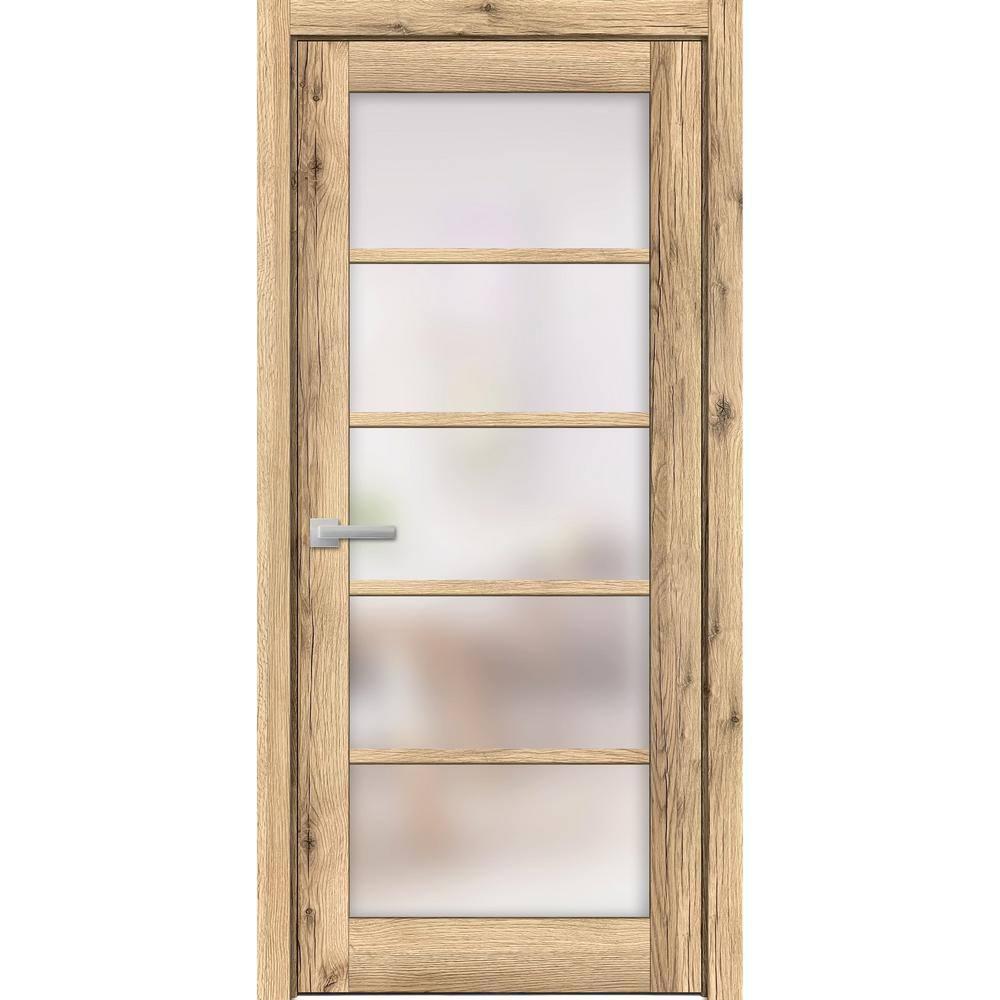 SARTODOORS Solid French Pre-Hung Door Frosted Glass | Quadro 4002 | Single Regular Panel Frame Trims Handle | Bathroom Bedroom Sturdy Doors