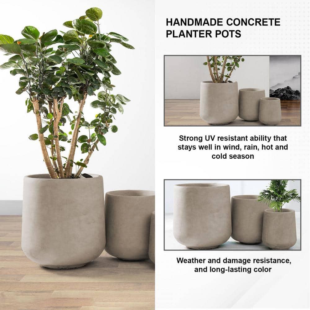 Kante Kante Round Concrete Planters, Outdoor Indoor Pots Containers with Drainage Holes Set