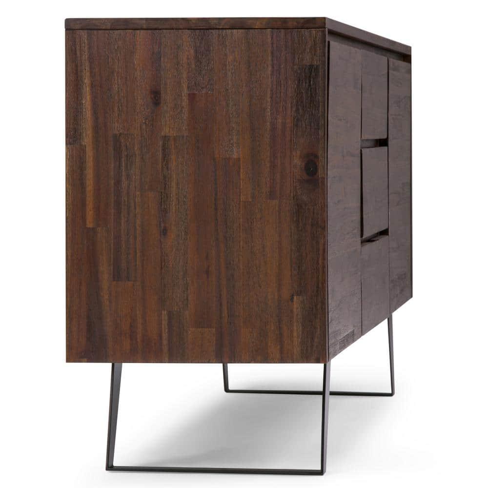 Simpli Home Lowry 60"W Solid Wood Modern Industrial 2-Door Sideboard Buffet with 3 Center Drawers