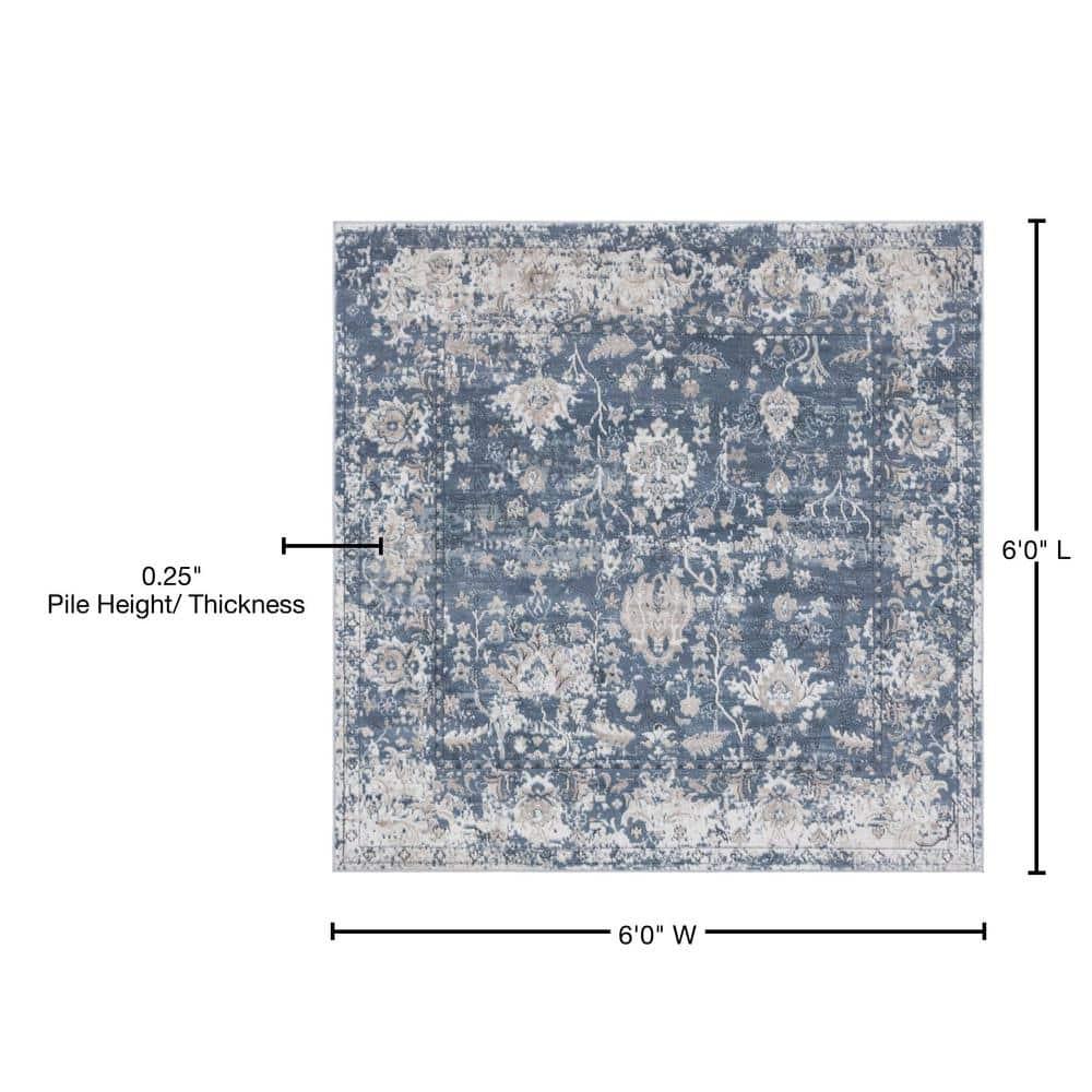 Unique Loom Portland Collection Area Rug - Central (6' 1" Square Blue/Beige)