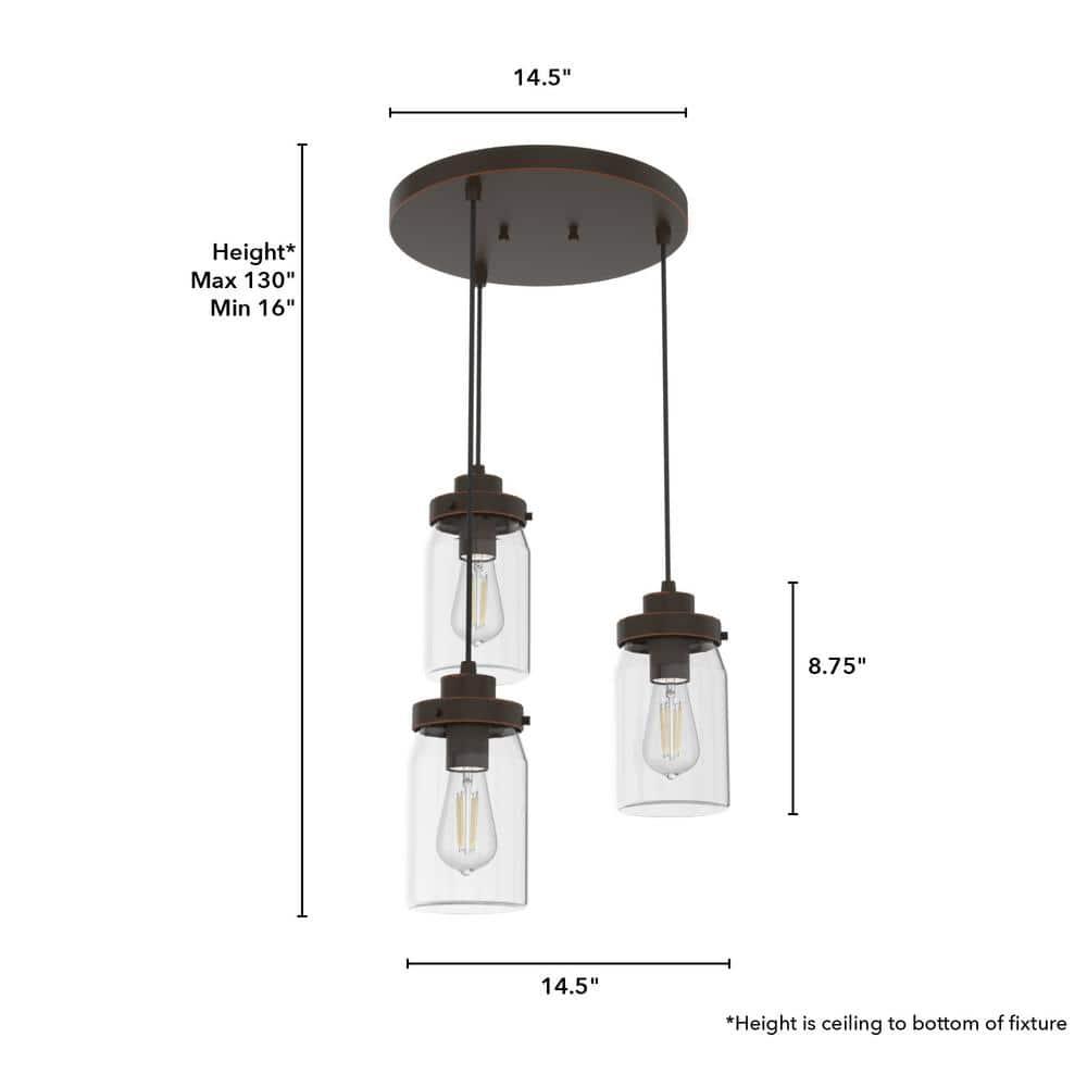 19157-Hunter Fans-Devon Park 3-Light Round Cluster Pendant in Farmhouse Style-14.5 Inches Wide by 9 Inches High-Onyx Bengal Finish