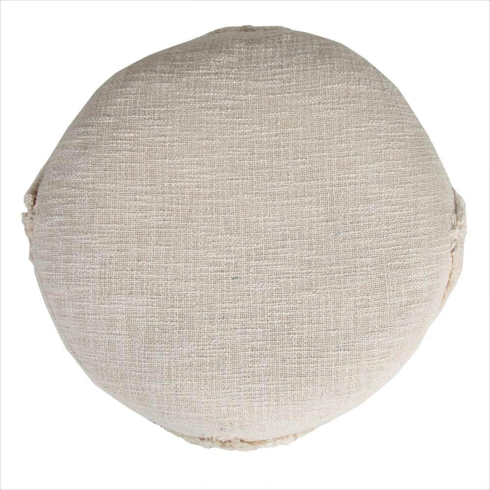 LR Home Small Over-tufted Diamond Indoor Round Pouf, Beige, 18" x 18" x 14"