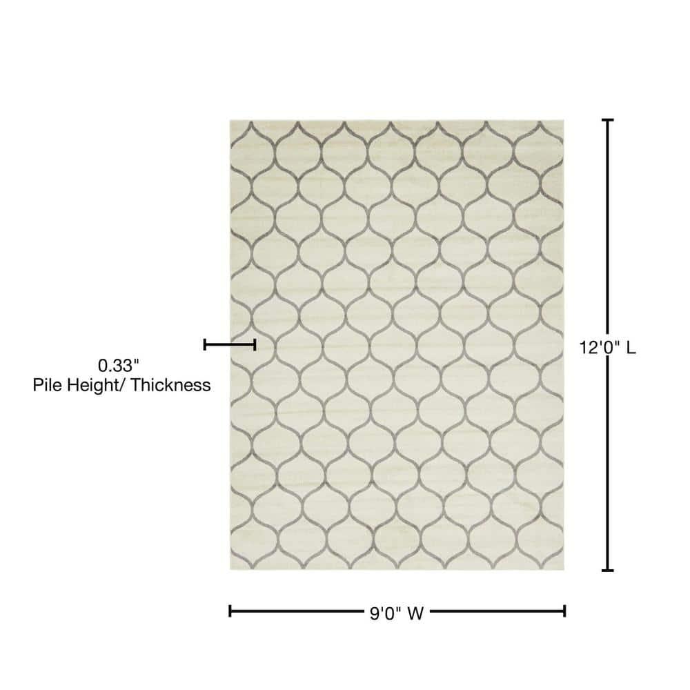 Unique Loom 9' 0 x 12' 0 Trellis Frieze Rounded Ivory Area Rug