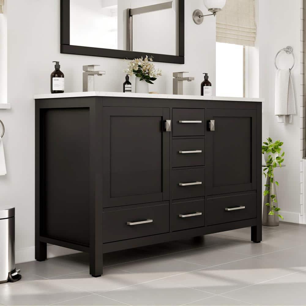 Eviva Eviva London 48"W X 18"D Double Sink Bathroom Vanity With White Carrara Quartz Countertop