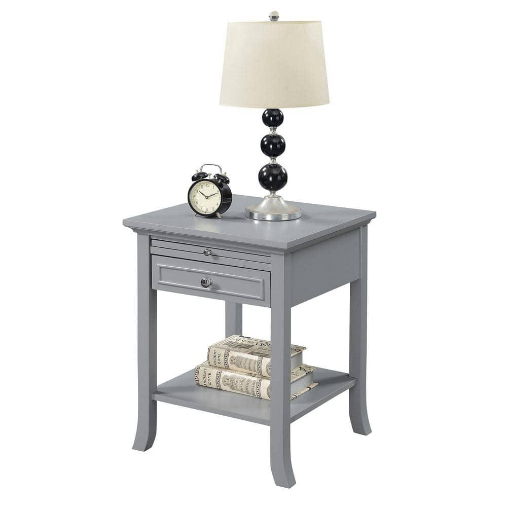Convenience Concepts American Heritage Logan 1 Drawer End Table with Pull-Out Shelf, Gray