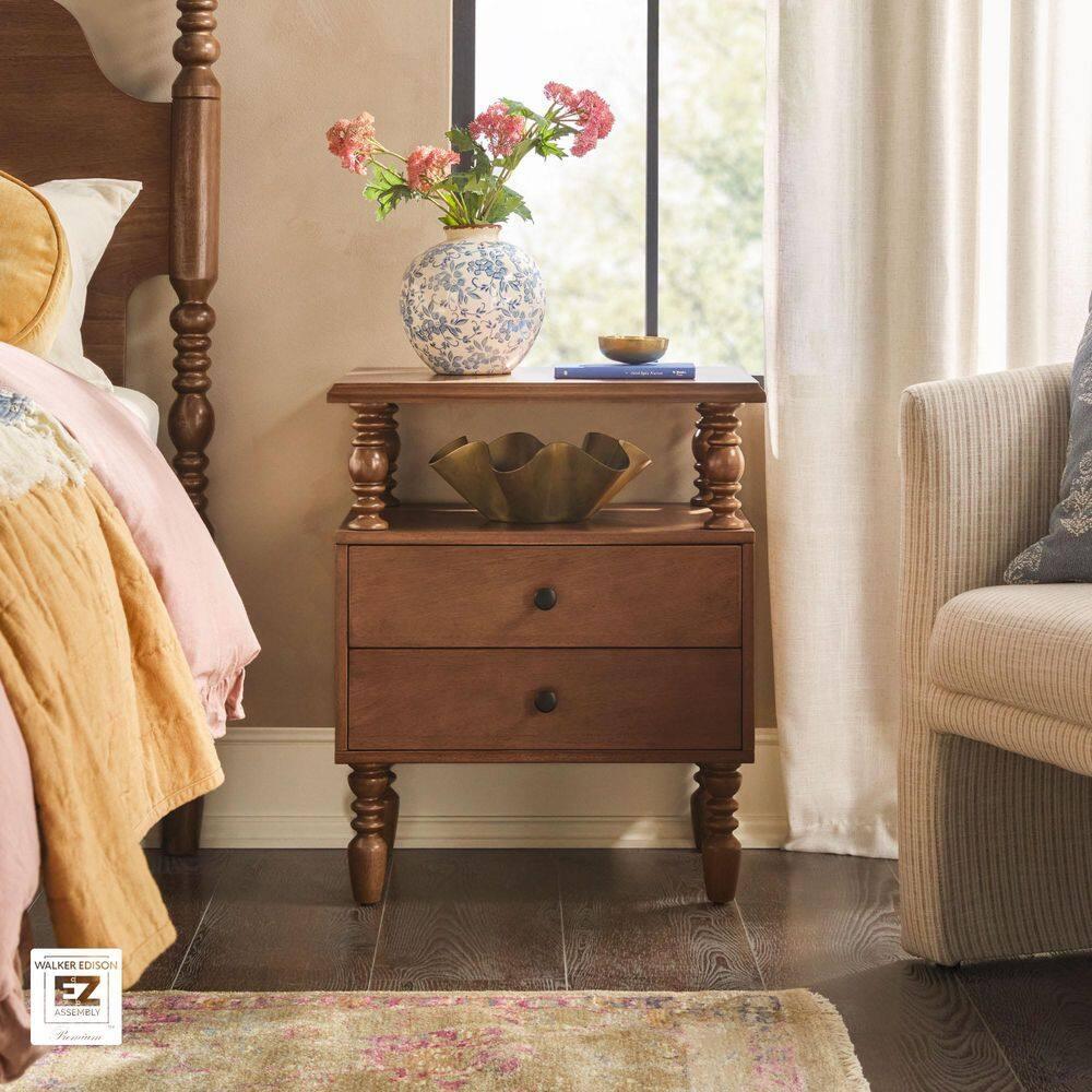 Vivienne Easy Assembly Solid Wood Spindle 2-Drawer Nightstand