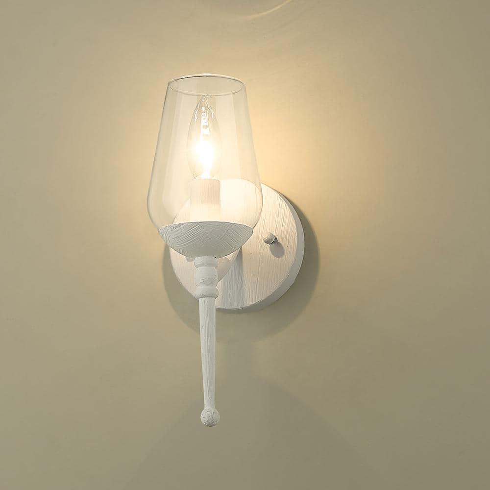 Golden Lighting Regent 1-Light Wall Sconce in Textured White Plaster with Clear Glass