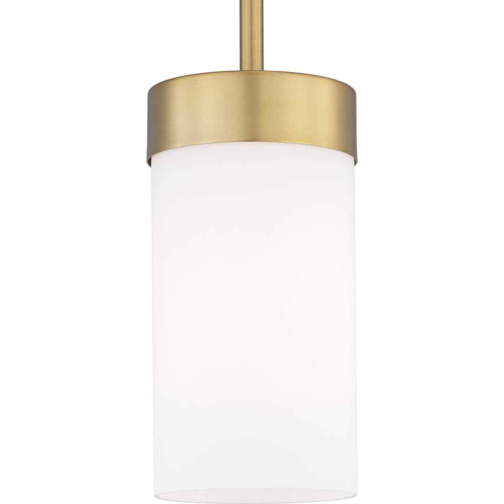 Progress Lighting Elevate 1-Light Mini Pendant, Steel, Brushed Bronze, Etched White Glass Shade