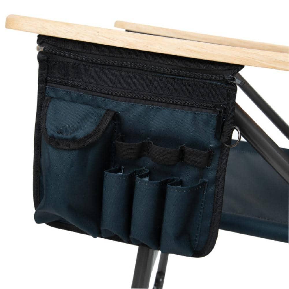 Gray and Black Steel Frame XXL Camping Chair with Wood Arms