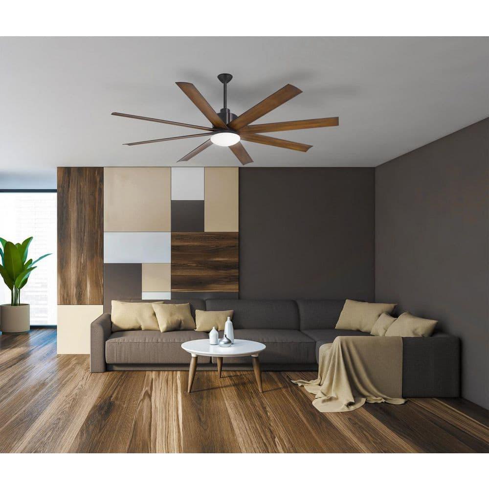 65" Minka Aire Modern Outdoor Ceiling Fan with LED Light Remote Control Coal Distressed Koa Opal Glass Wet Rated for Patio Gazebo