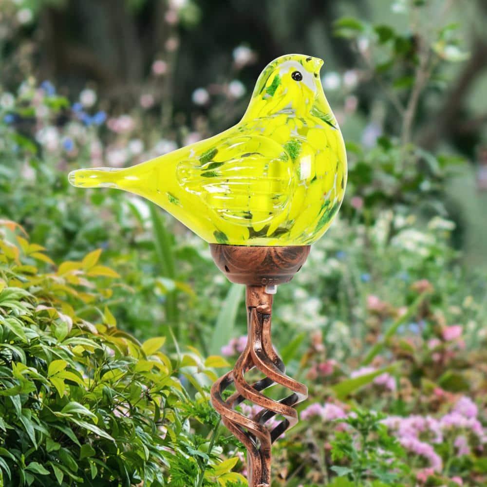 Exhart Exhart Solar Pearlized Hand Blown Glass Bird Garden Stake, 6 by 31 Inches