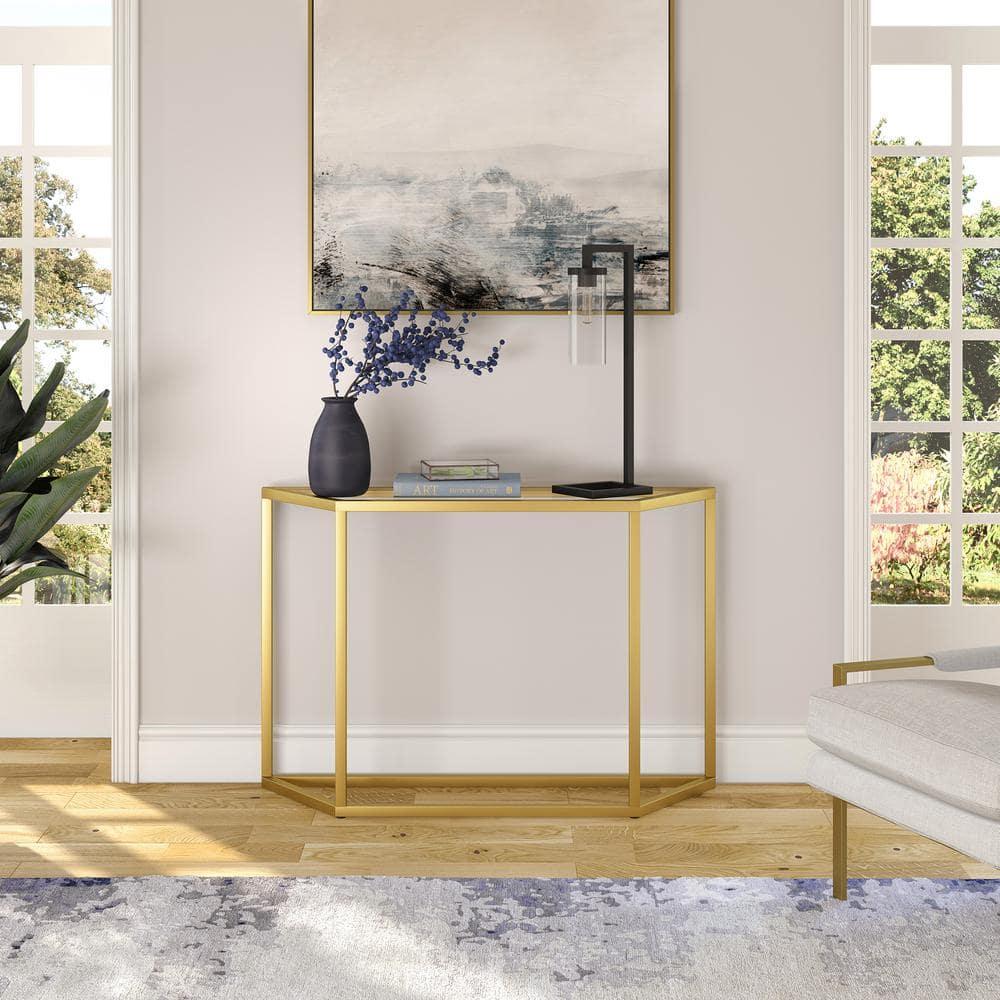 Evelyn&Zoe Levi 44" Wide Trapezoid Console Table, Brass