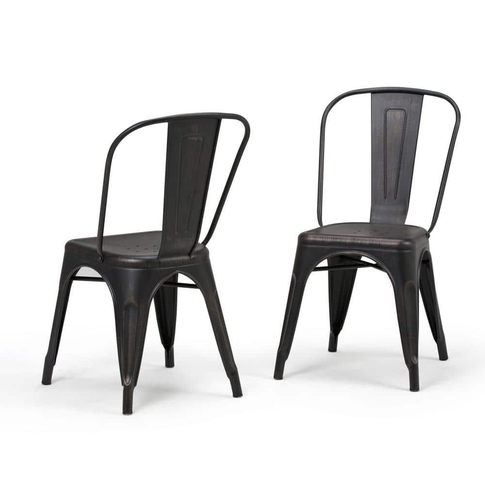Simpli Home Fletcher Industrial Iron Dining Chair with Stackable Design and Protective Rubber Caps (Set of 2) (Set of 2)