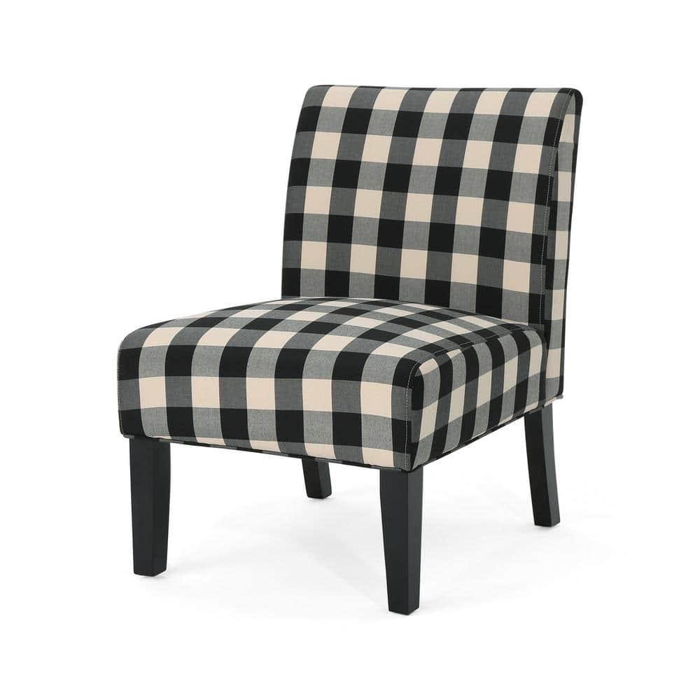 Kassi Traditional Black Checkerboard Fabric Accent Chair