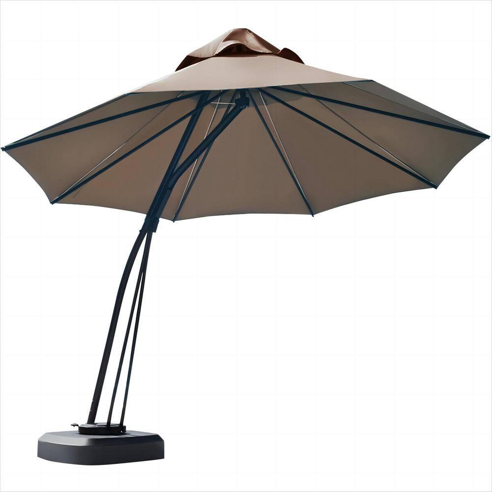 Canddidliike 11 Feet Outdoor Cantilever Hanging Umbrella with Base and Wheels-Tan, Patio Offset Umbrella with Easy Tilt Adjustment, Offset Hanging Umbrella, Sunshade Umbrella Canopy