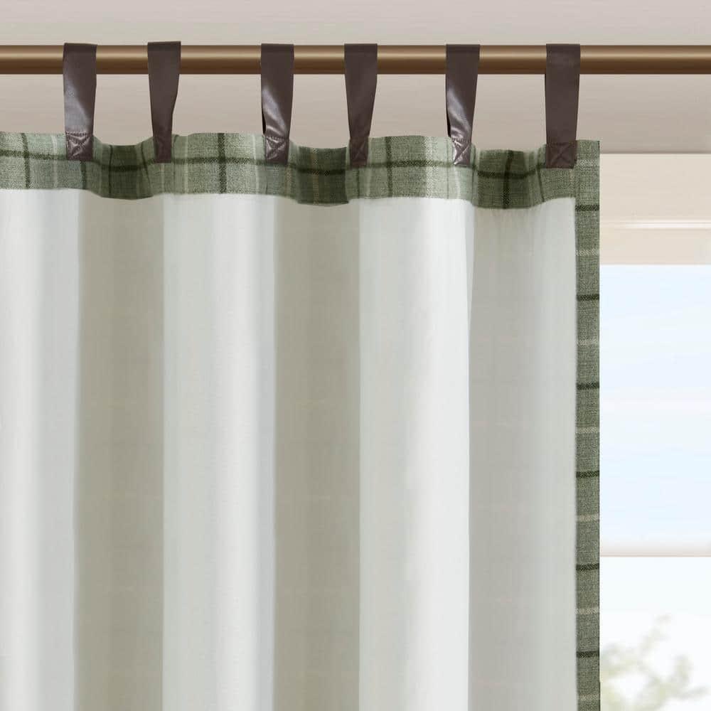 Anaheim Plaid Faux Leather Tab Top Single Curtain Panel with Fleece Lining