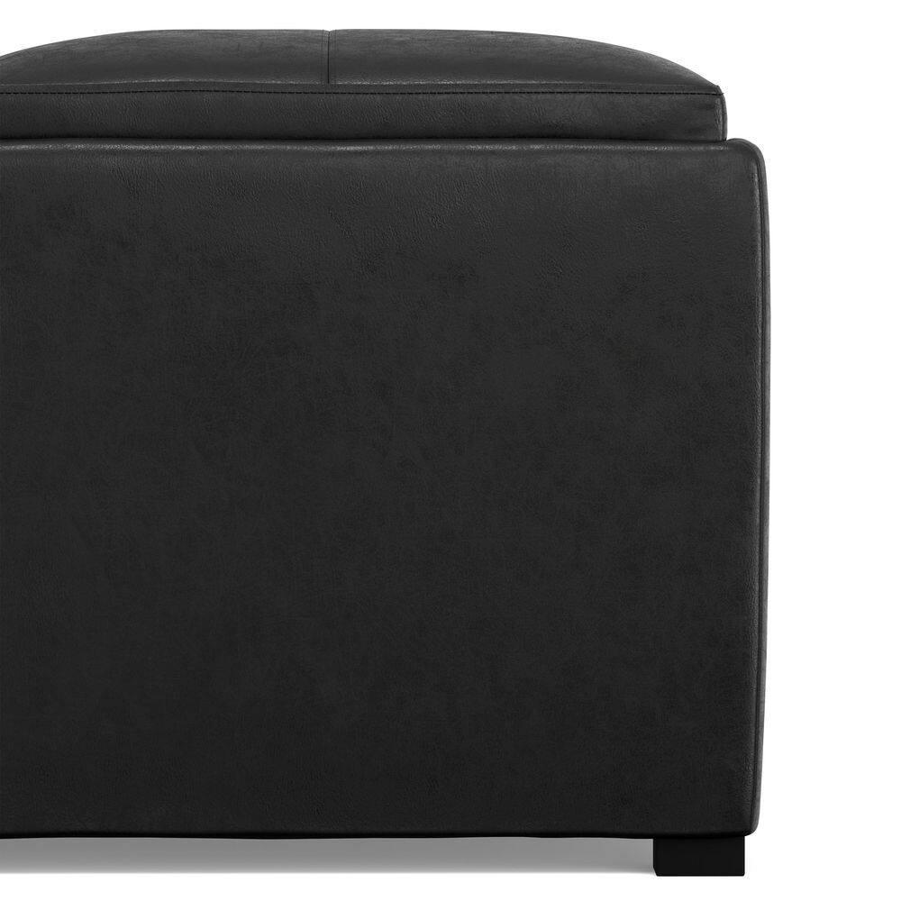 Simpli Home Avalon 35"W Upholstered Square Coffee Table Storage Ottoman with Flip-Over Trays