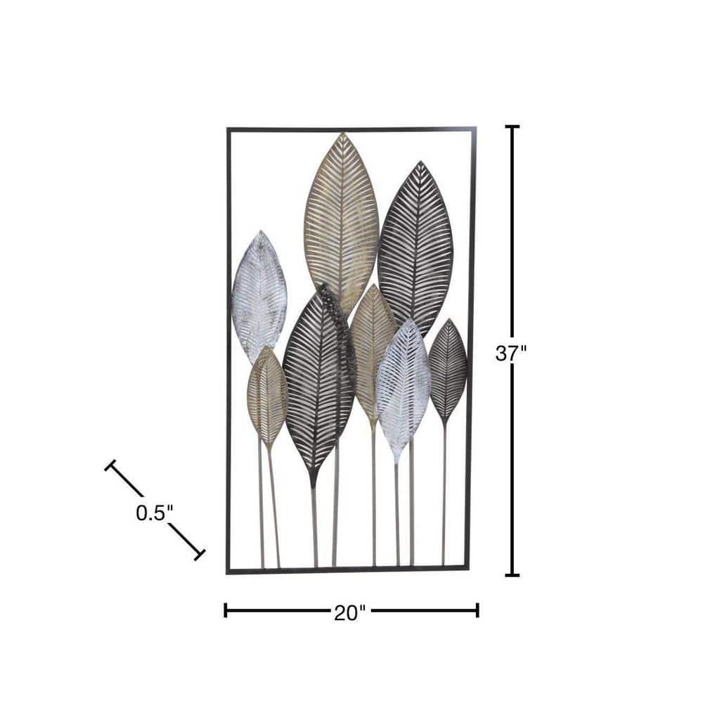 DecMode Bronze Metal Leaf Wall Decor with Black Frame