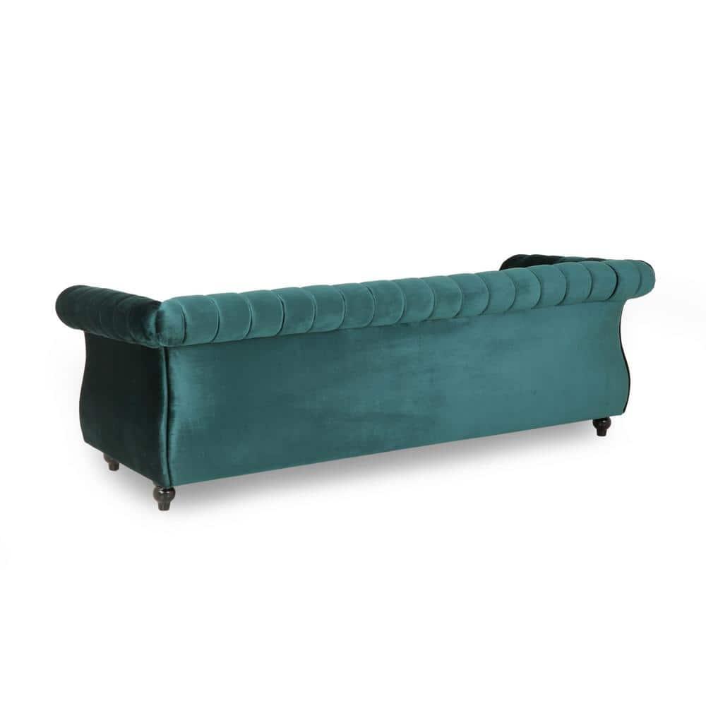 Noble House Fenix Velvet Channel Stitch 3 Seater Sofa, Teal