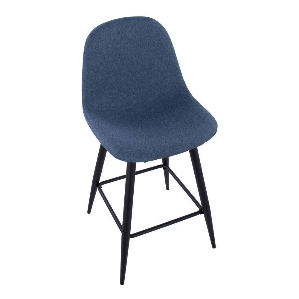 Set of 2 Pebble Counter Height Barstools Black/Blue - LumiSource: Sturdy Steel Frame, Upholstered Seat, Fixed Height