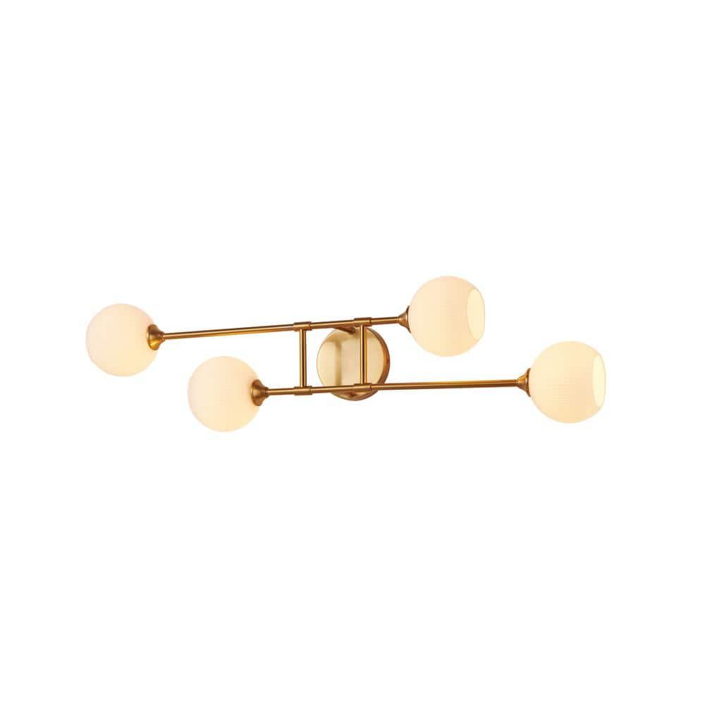KAWOTI 4-Light Wall Sconces Bathroom Vanity Light Fixtures with Frosted White Glass Shade, Metal Wall Light for Bedroom Living Room