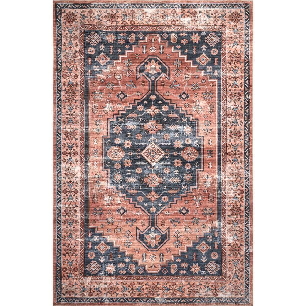 Nuloom Medallion 6x9 Machine Washable Indoor Area Rug for Living Room Bedroom Dining Room Kitchen, Brick/Dark Grey