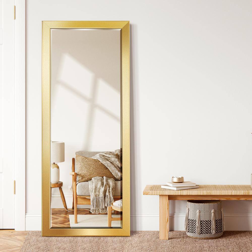 25 in. W x 61 in. H Framed Rectangle Beveled Edge Wood Full Length Mirror in Solid Gold