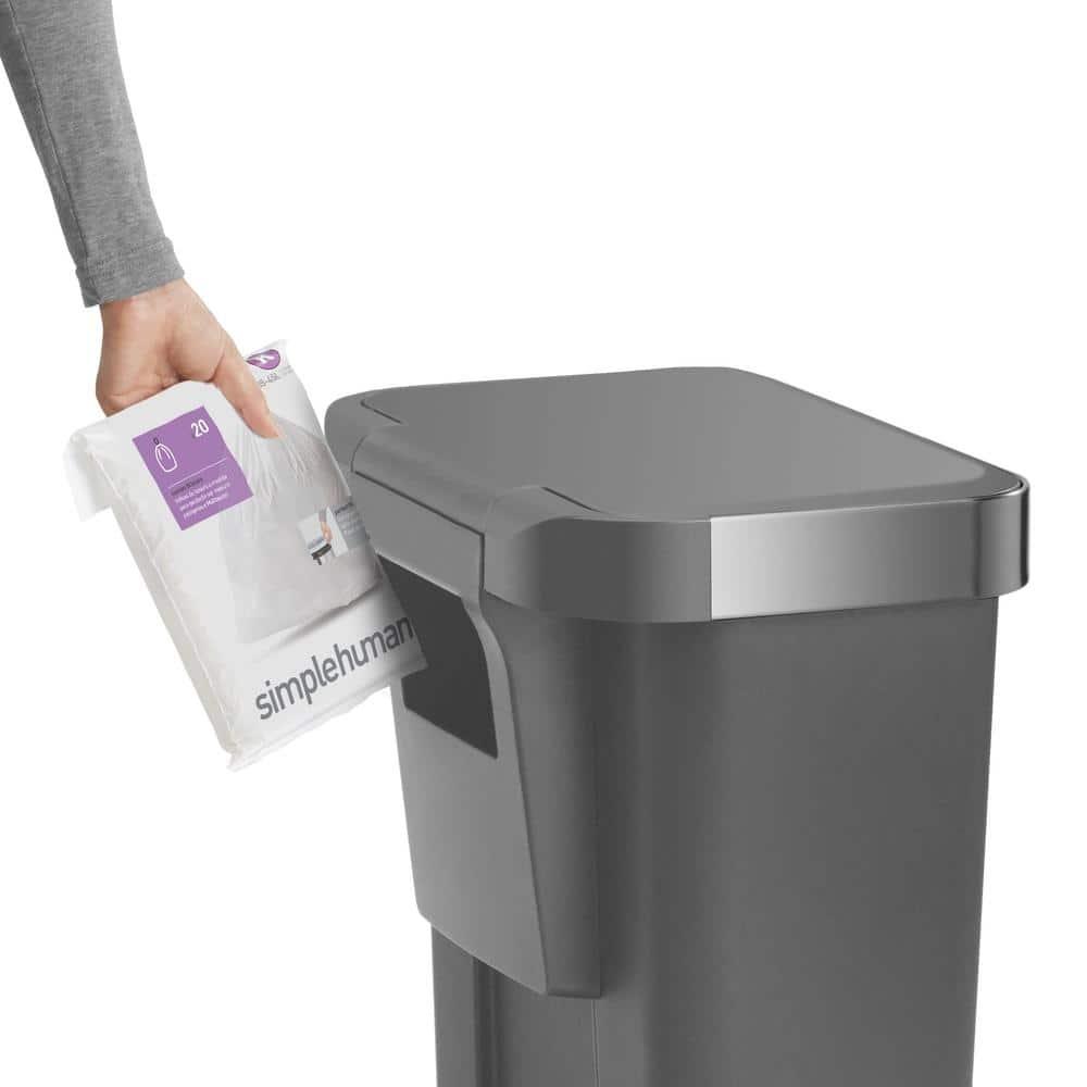 Simplehuman 45 Liter Rectangular Kitchen Trash Can with Liner Pocket, Grey Plastic