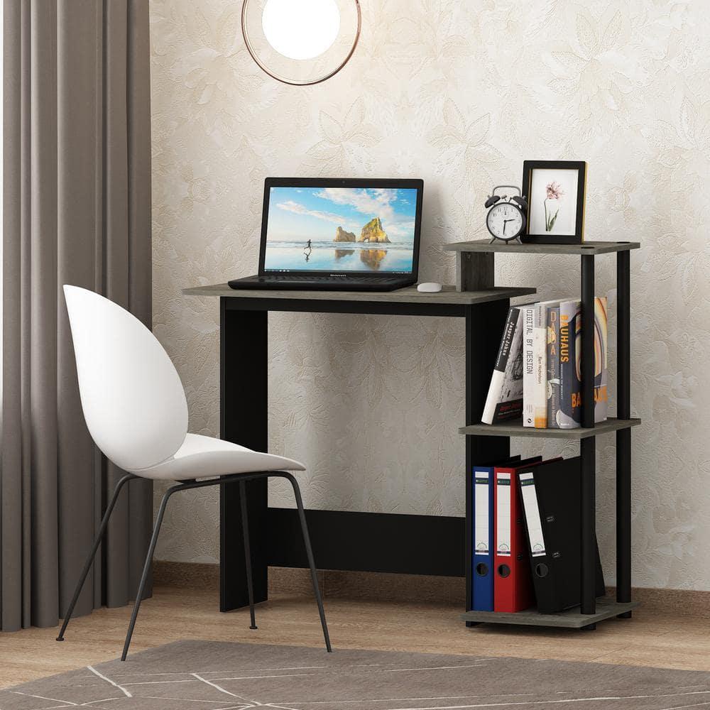 Furinno Modern Computer Desk Home Office Writing Study Laptop Table Workstation with CPU Stand & Open Storage Bookshelf,Oak Grey/Black