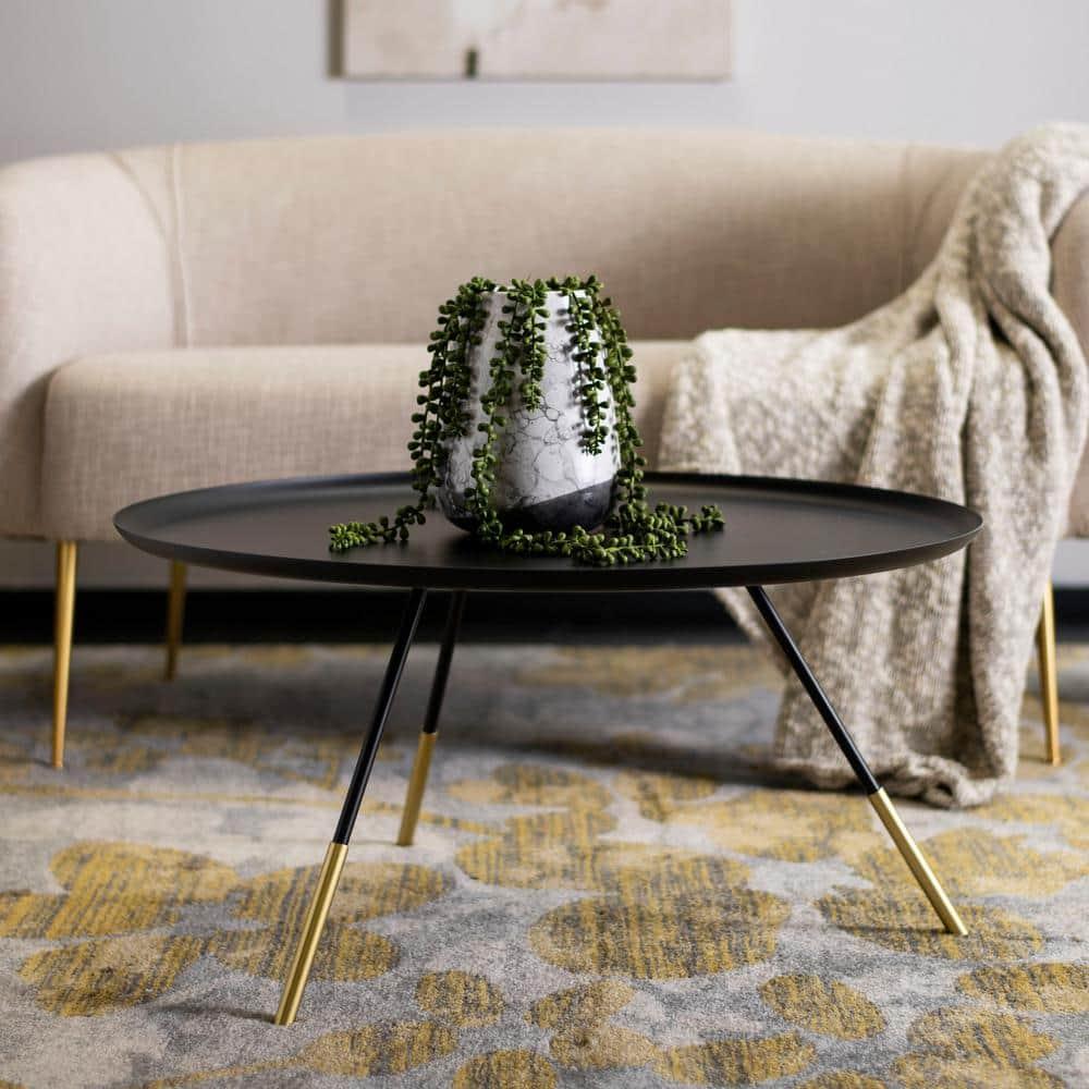Orson Coffee Table with Metal Gold Cap - Black/Gold - Safavieh