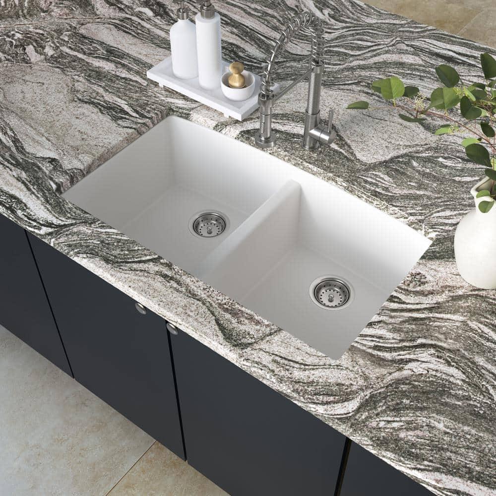 MSI WAY-QTZ-DBSNK-5050-003 Quartz 32"x19" Undermount 50/50 Double Bowl Kitchen Sink