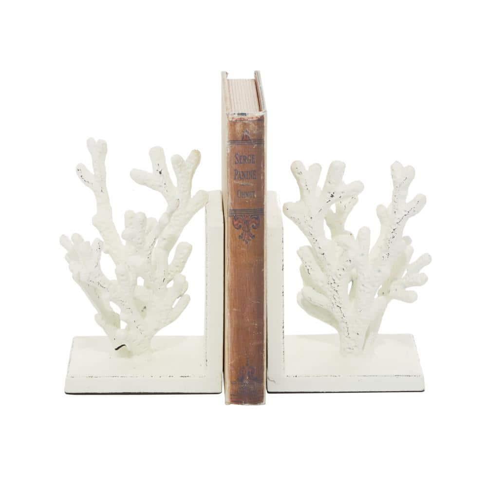 DecMode 5" Coral White Metal Bookends (Set of 2)