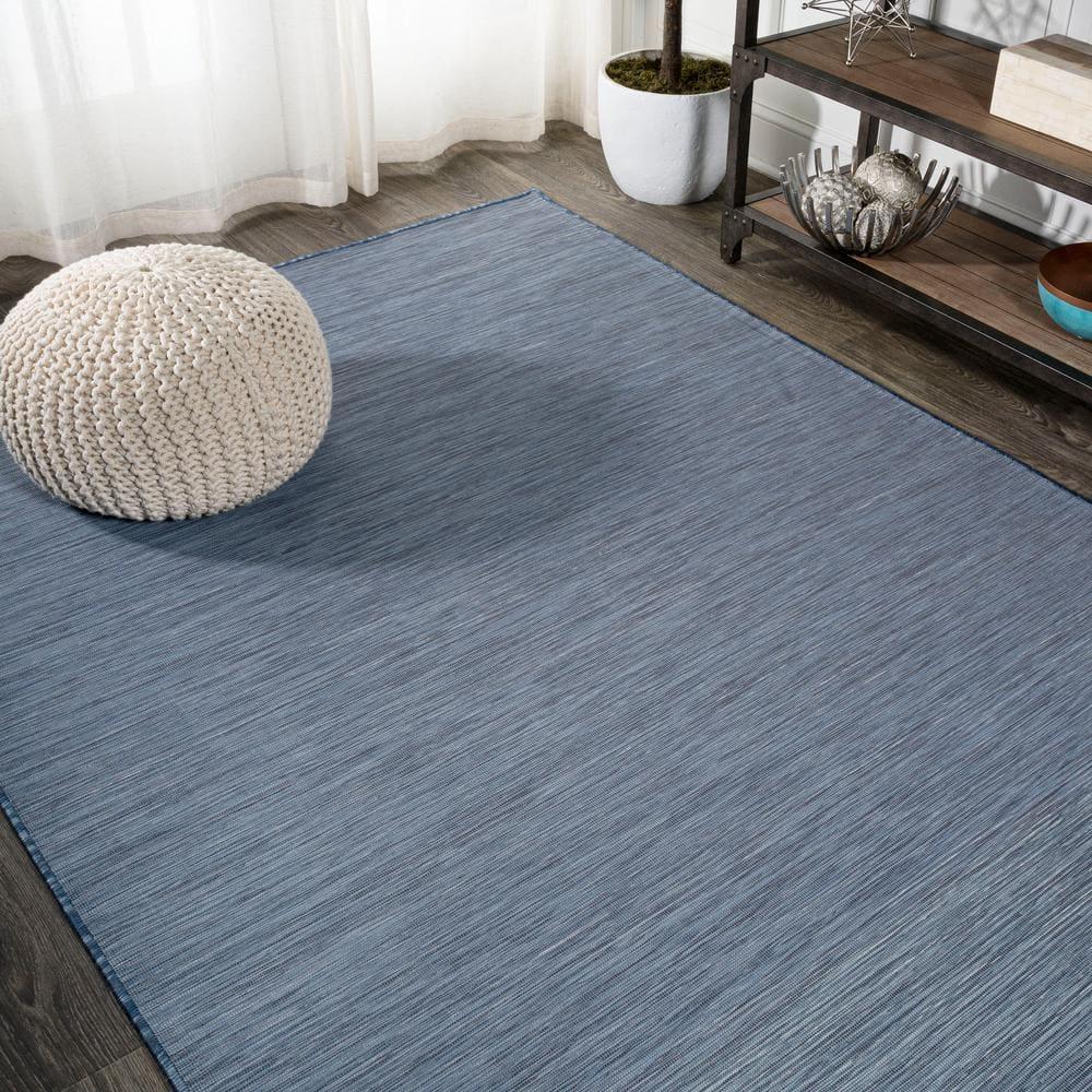 9'x12' Ethan Modern Flatweave Solid  Area Rug, Blue - JONATHAN Y