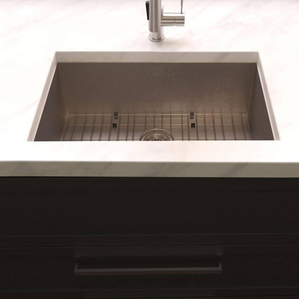 ZLINE 23 in. Meribel Undermount Single Bowl DuraSnow Stainless Steel Kitchen Sink W/ Bottom Grid (SRS-23S)