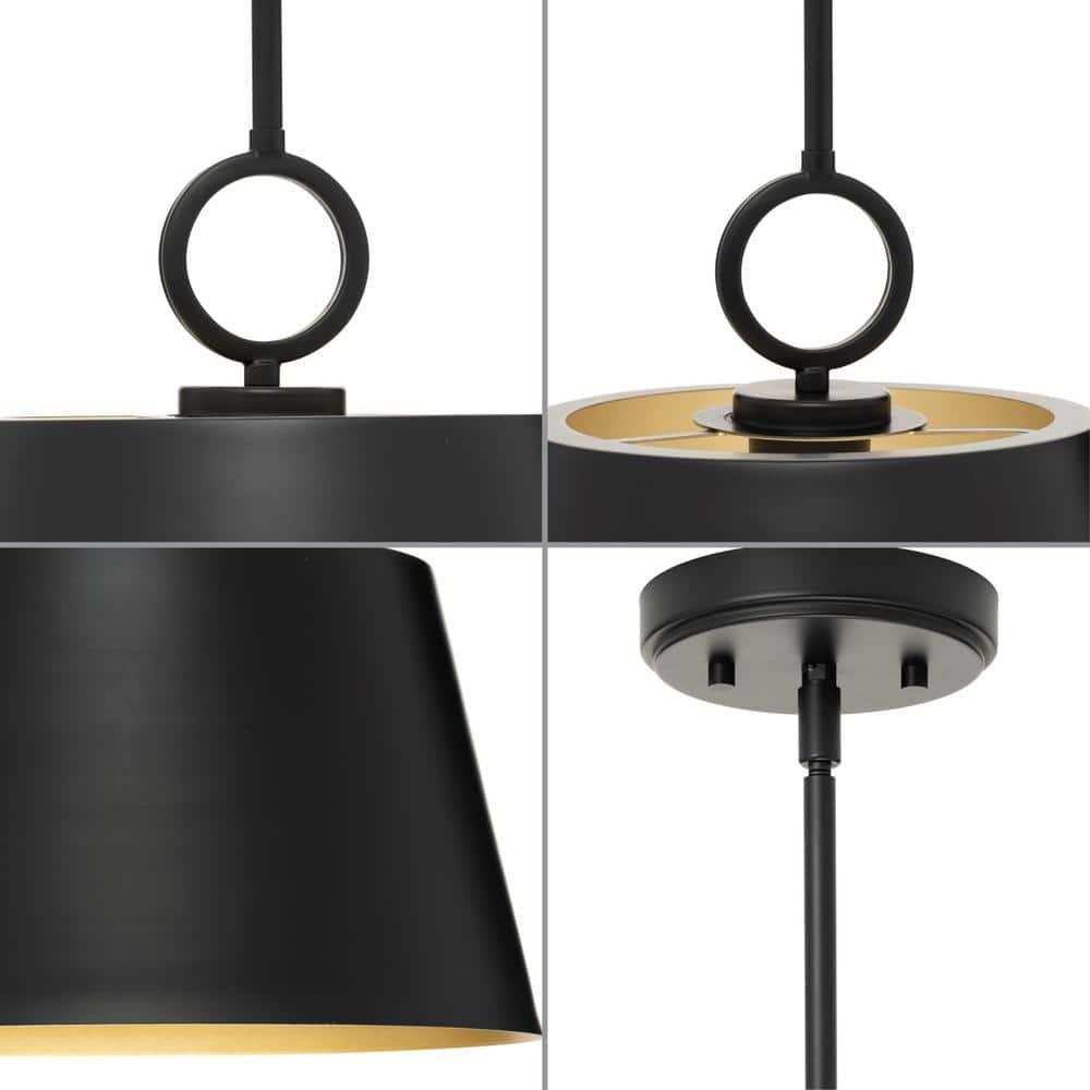 Progress Lighting, Parkhurst, 1-Light Dome Pendant, Matte Black, Gold Interior, Steel, Dry Rated. Ideal for modern farmhouse interiors.