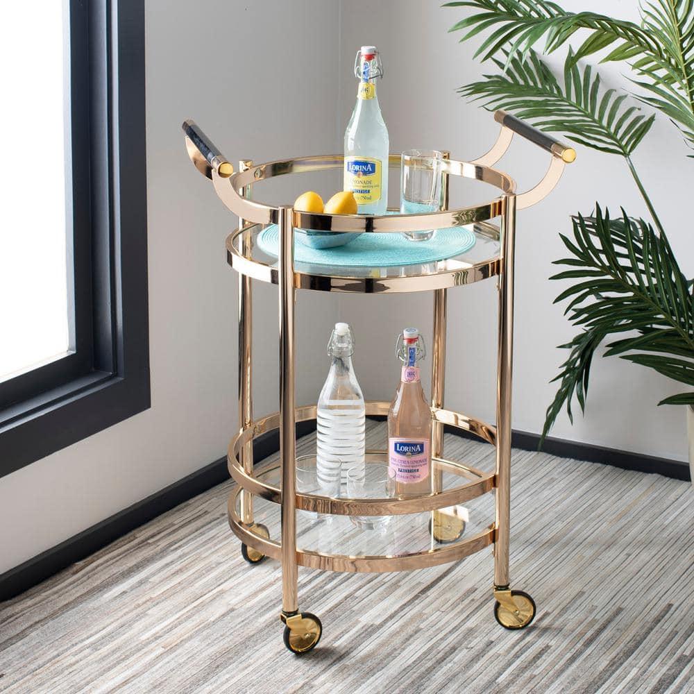 Sienna 2 Tier Round Bar Cart - BCT8001B - Gold/Glass - Safavieh