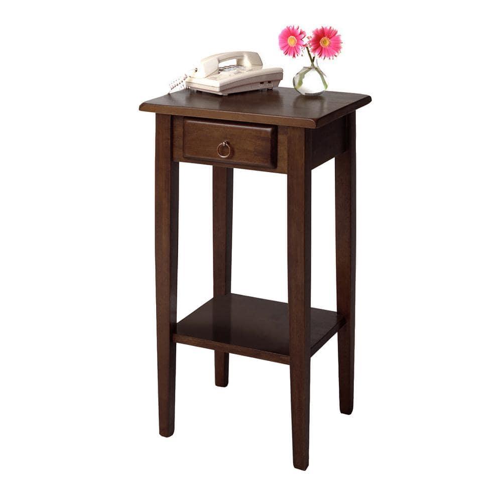 Regalia Accent Table with Drawer, Shelf - Antique Walnut - Winsome: Small Telephone Stand, Occasional Storage
