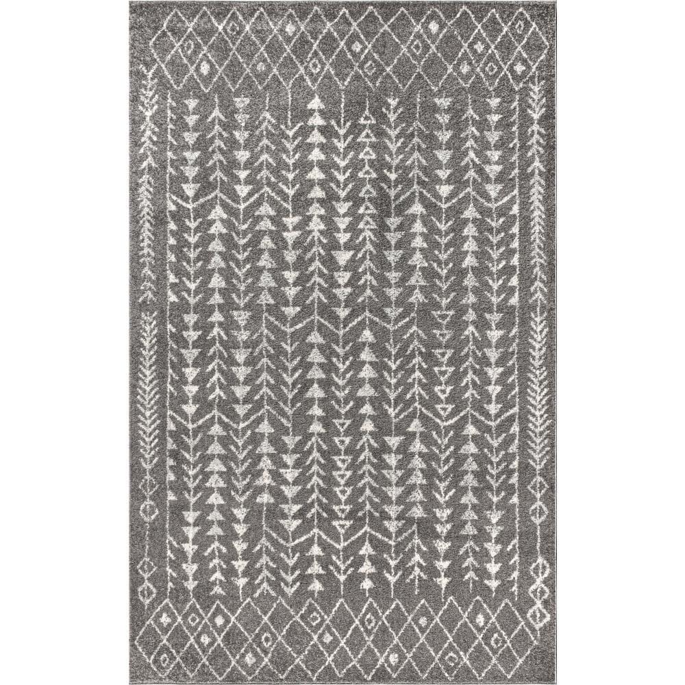 8'x10' Ziri Moroccan Geometric Area Rug, Grey/Cream - JONATHAN Y