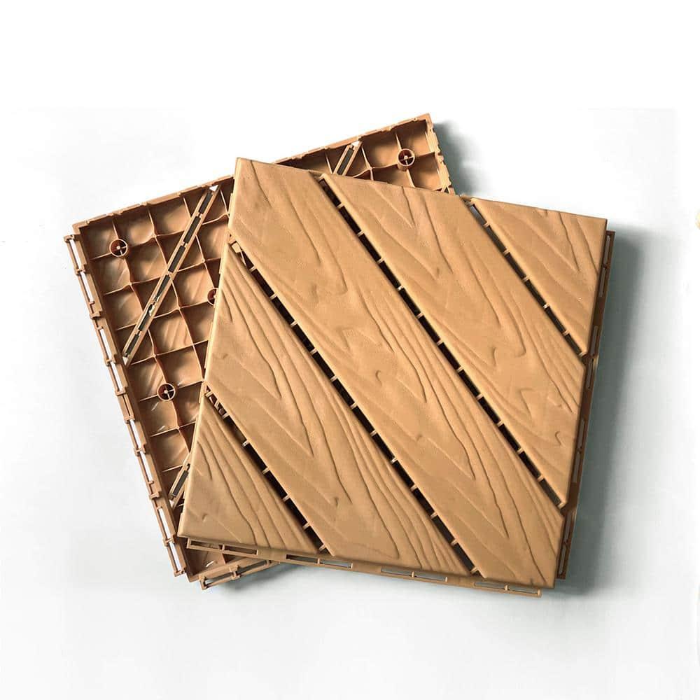12x 12 in Interlocking Plastic Composite Decking Tiles, Set of 35pcs